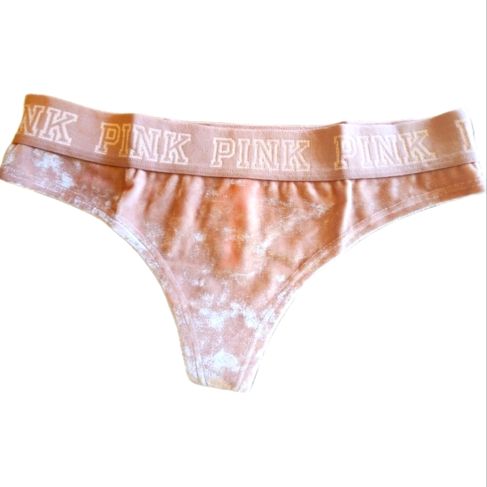 Crushed Pink Velvet VS PINK Thong Panty SMALL NWT